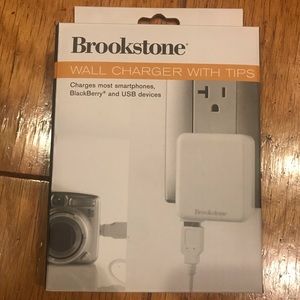 Brookstone Wall Charger With 5 USB Tips Micro-mini Mice Min Type B Standard NIB